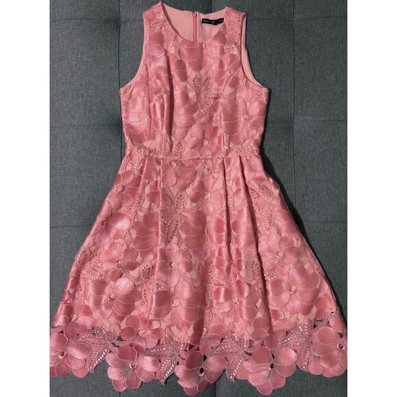 White House Black Market Dress Women 6 Gelato Peach Pink Tonal Lace Fit Flare - Picture 3 of 8